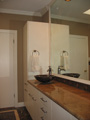 Granite vanity top, tile backsplash & vessel sink