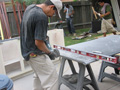 Grinding granite top to create invisible seam